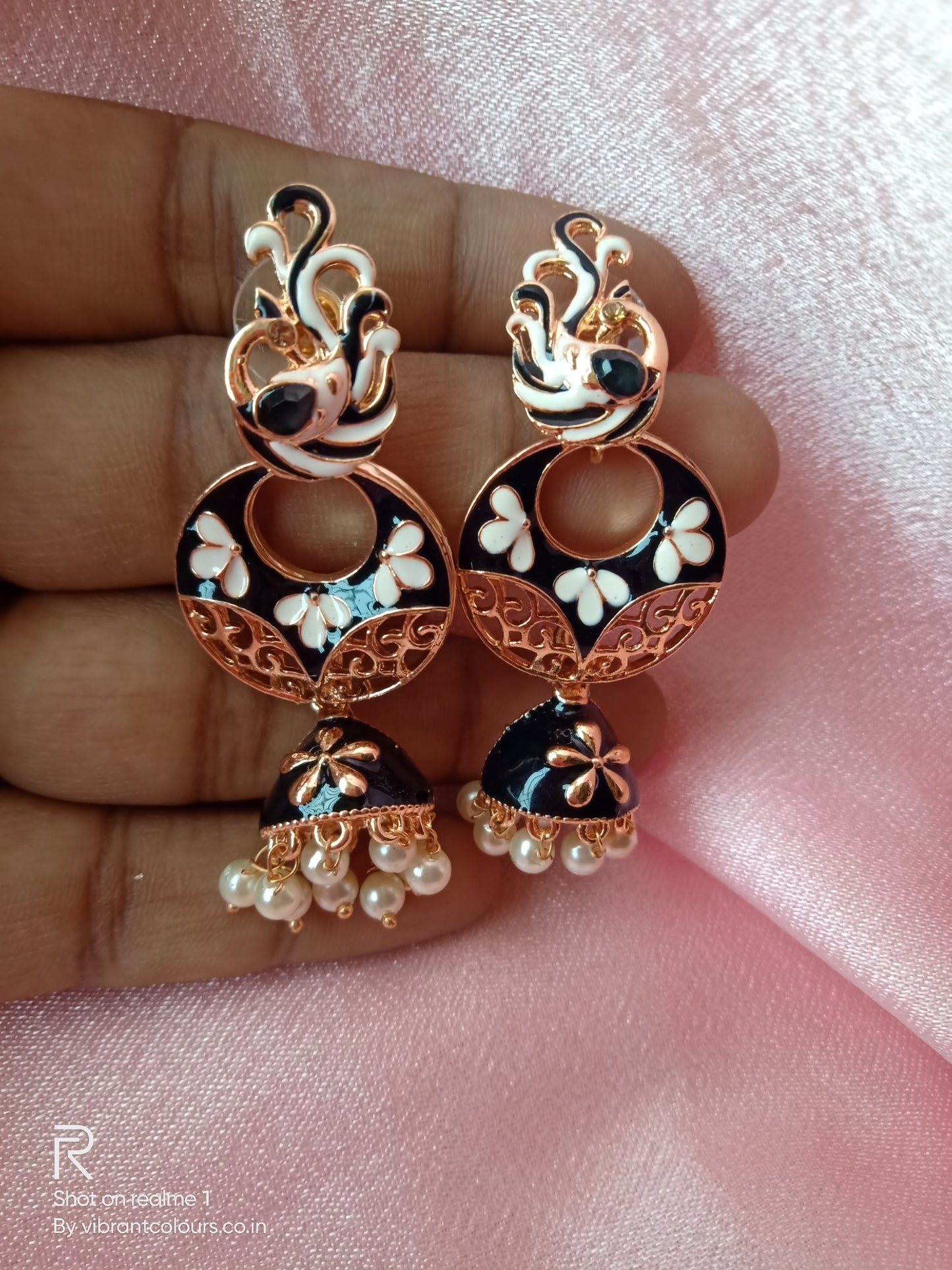 Black Amrita Jhumkis - Vibrant Colours