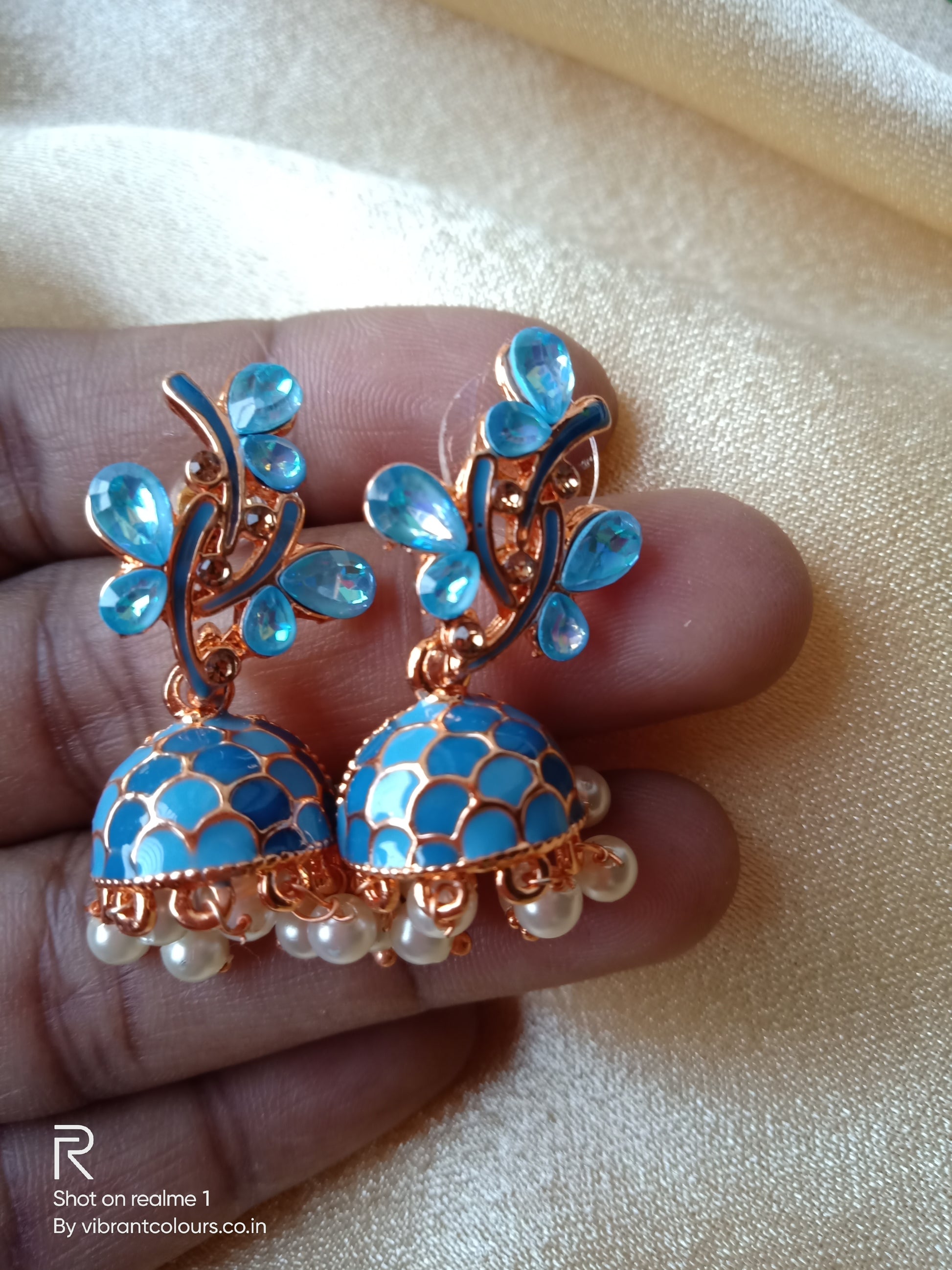 Blue Jhanvi Jhumkis - Vibrant Colours