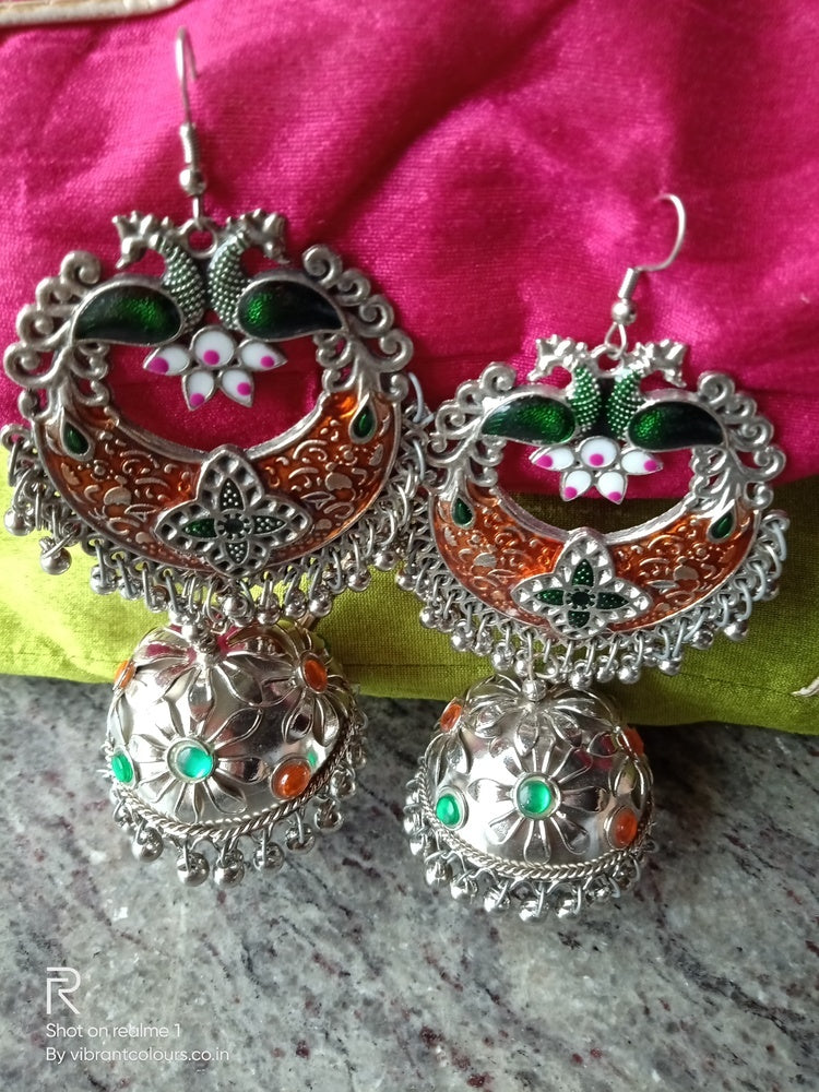 Reham Oxidised Jhumkis (Orange)