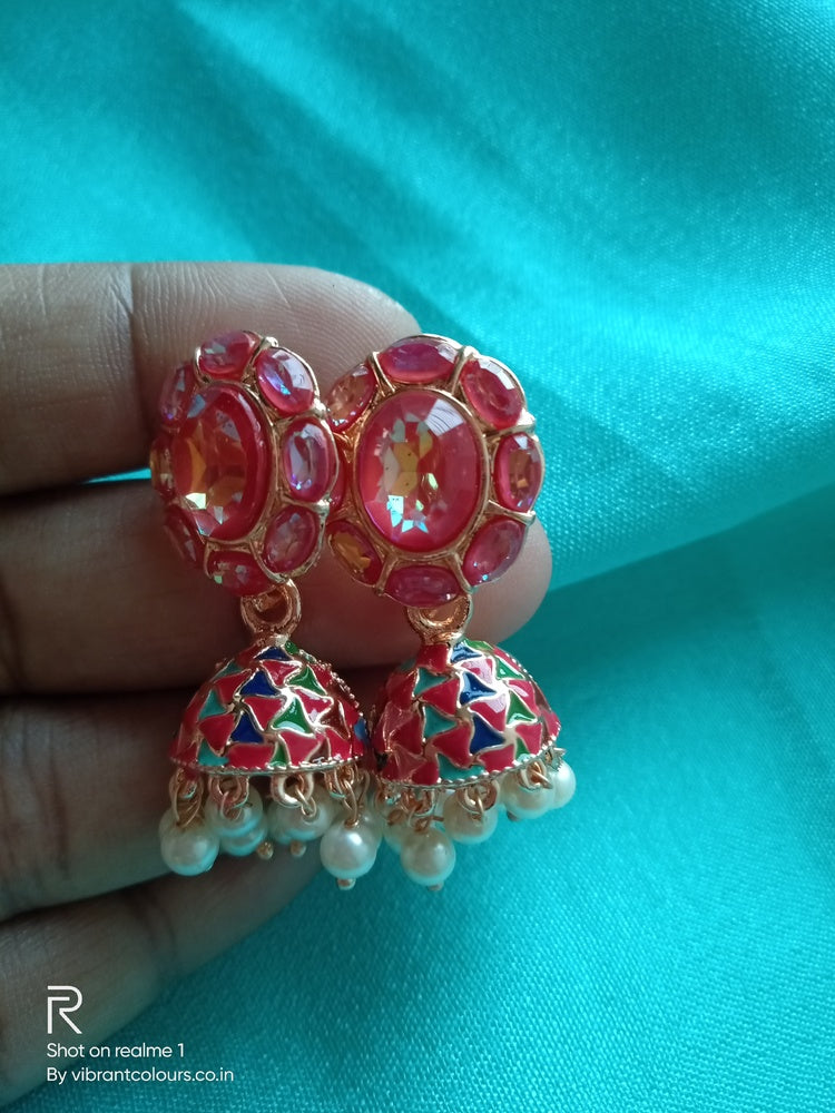 Red Damini Jhumkis - Vibrant Colours