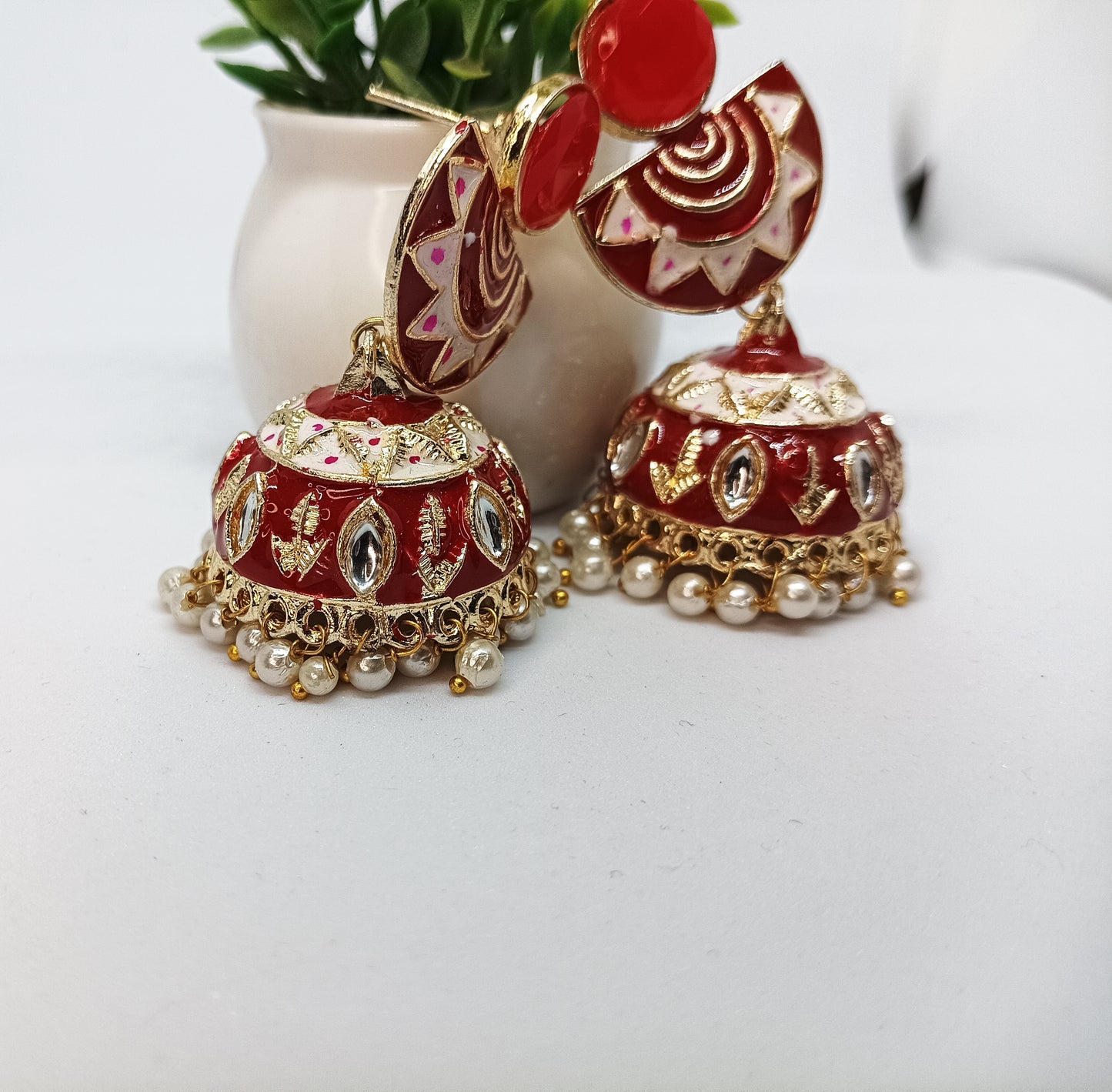 Maroon Meena Jhumkis