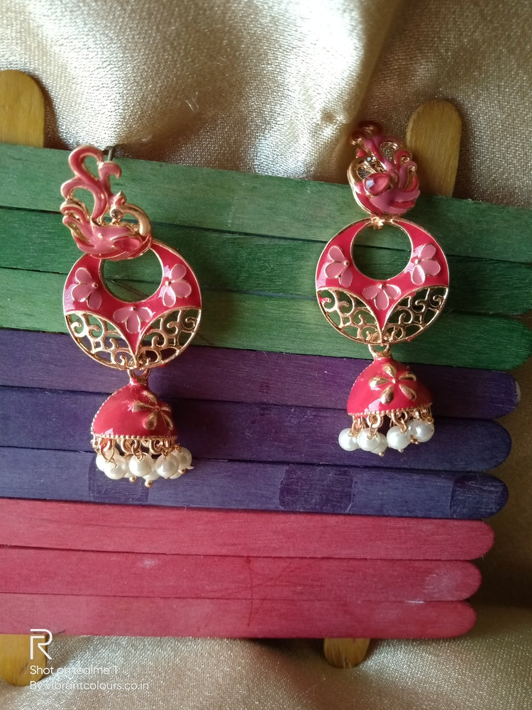 Red Amrita Jhumkis - Vibrant Colours