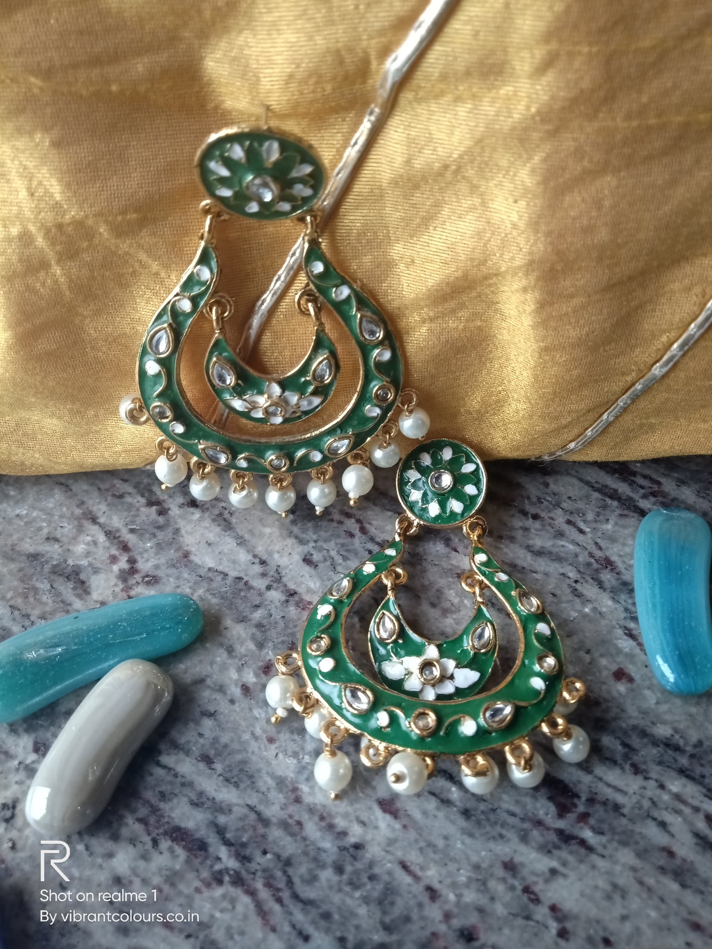 Green Rashmi Chandbalis - Vibrant Colours