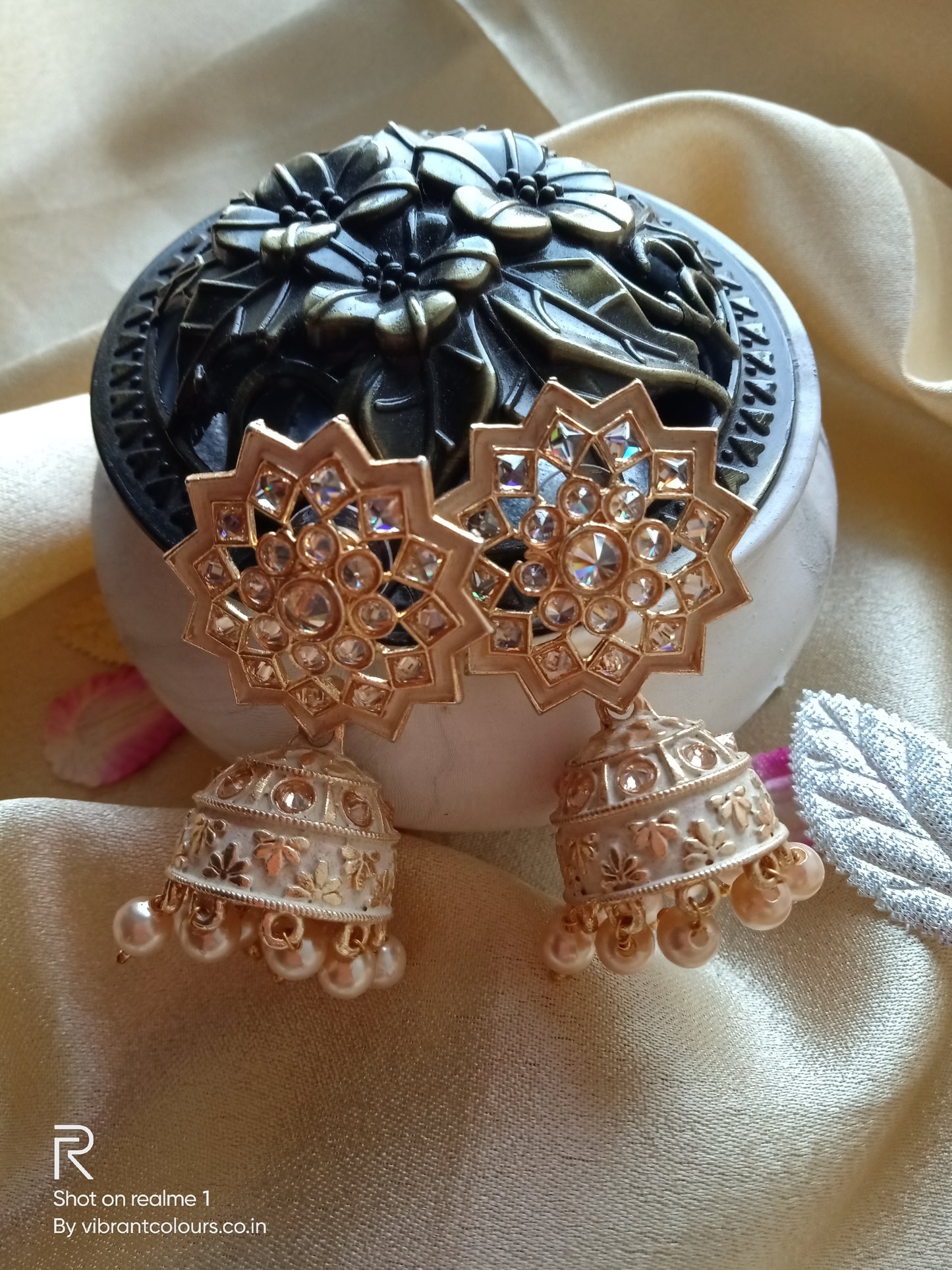 Peach Sitara Jhumkis - Vibrant Colours