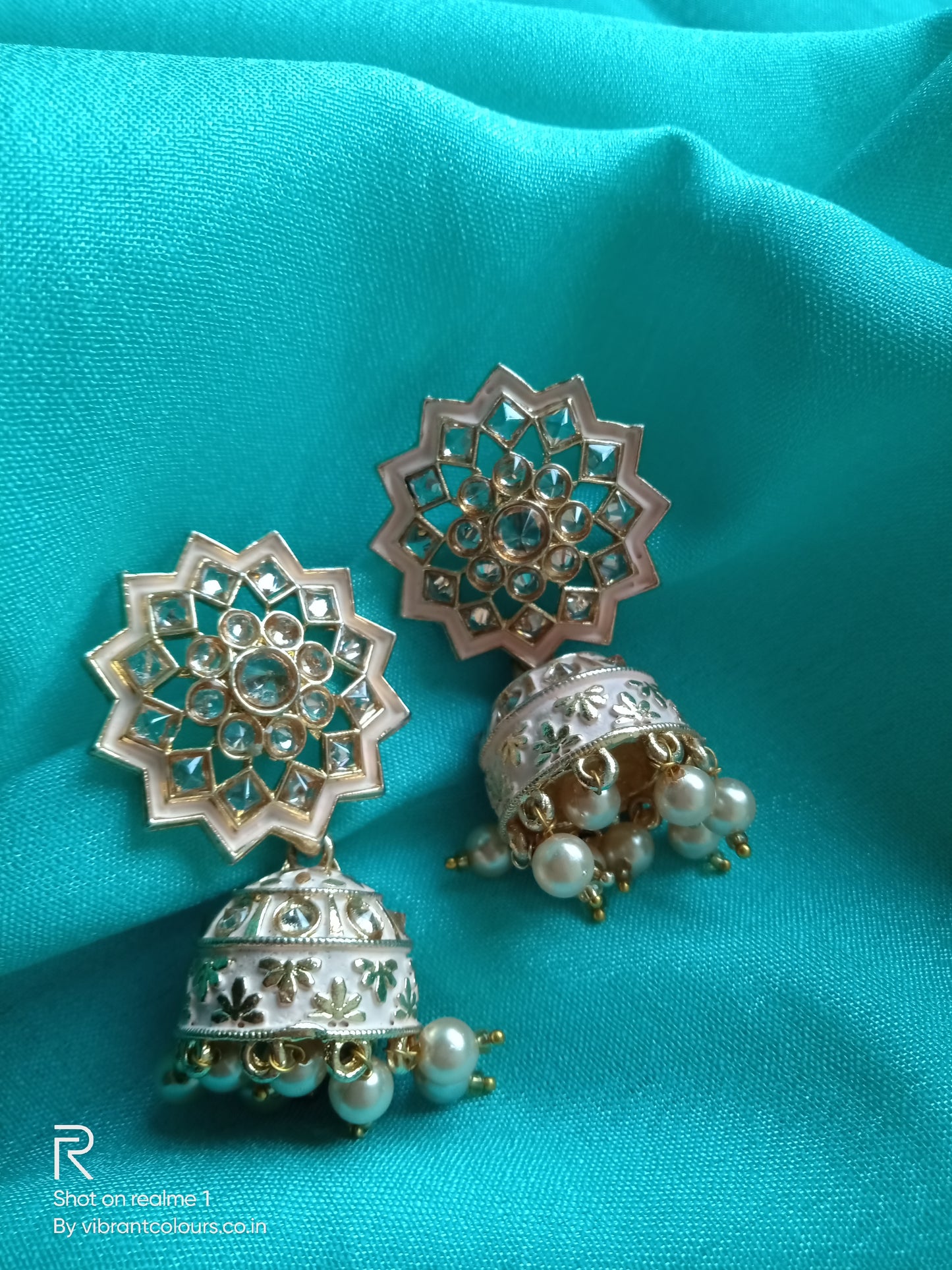 Peach Sitara Jhumkis - Vibrant Colours