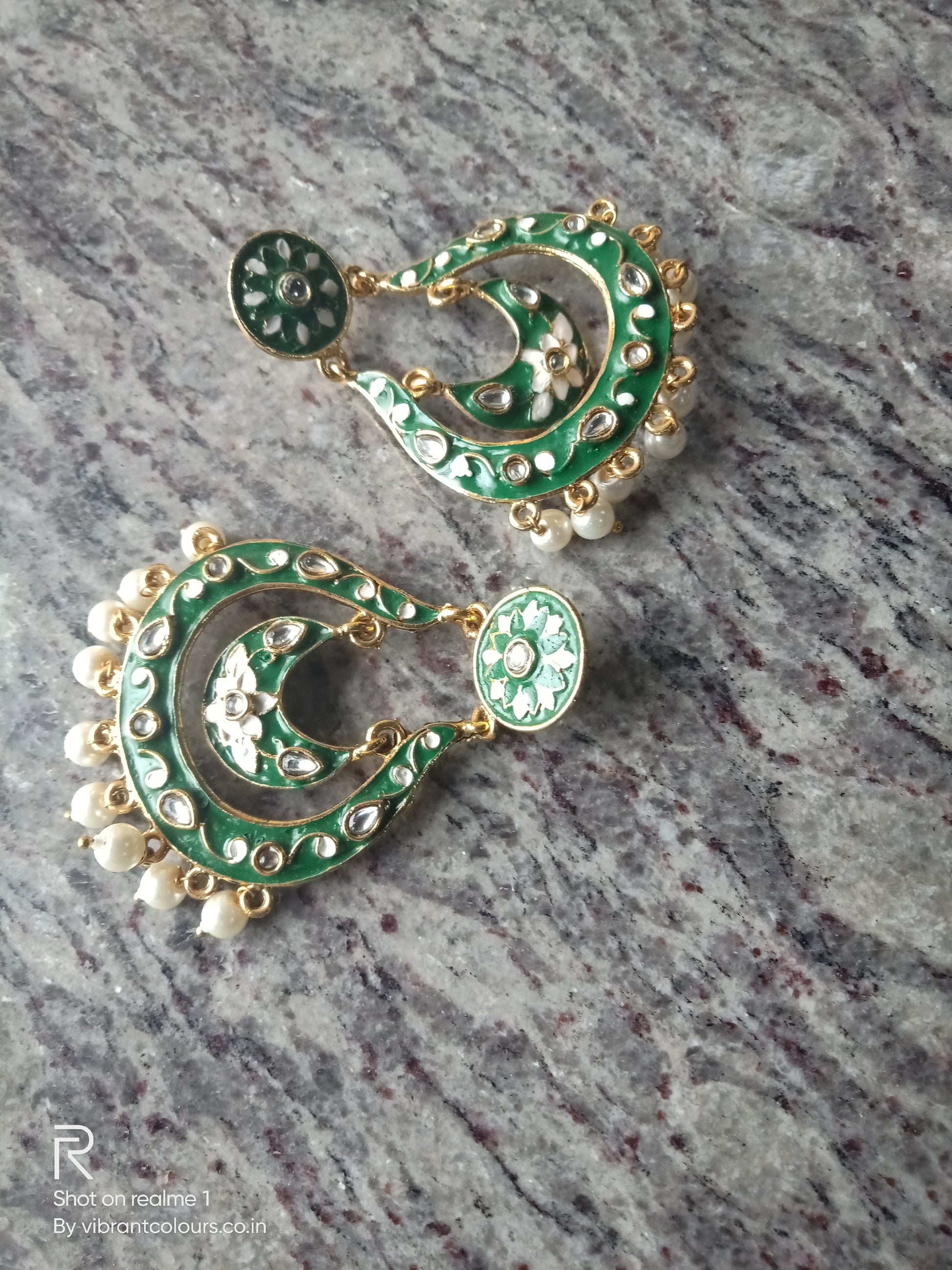 Green Rashmi Chandbalis - Vibrant Colours