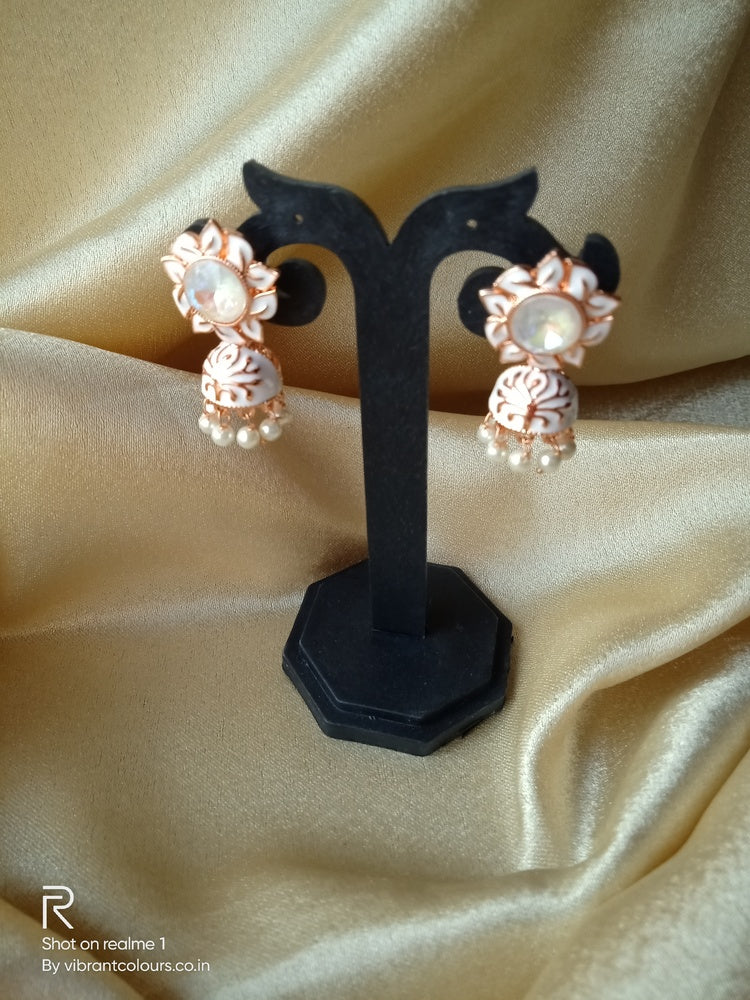 White Ekta Jhumkis - Vibrant Colours