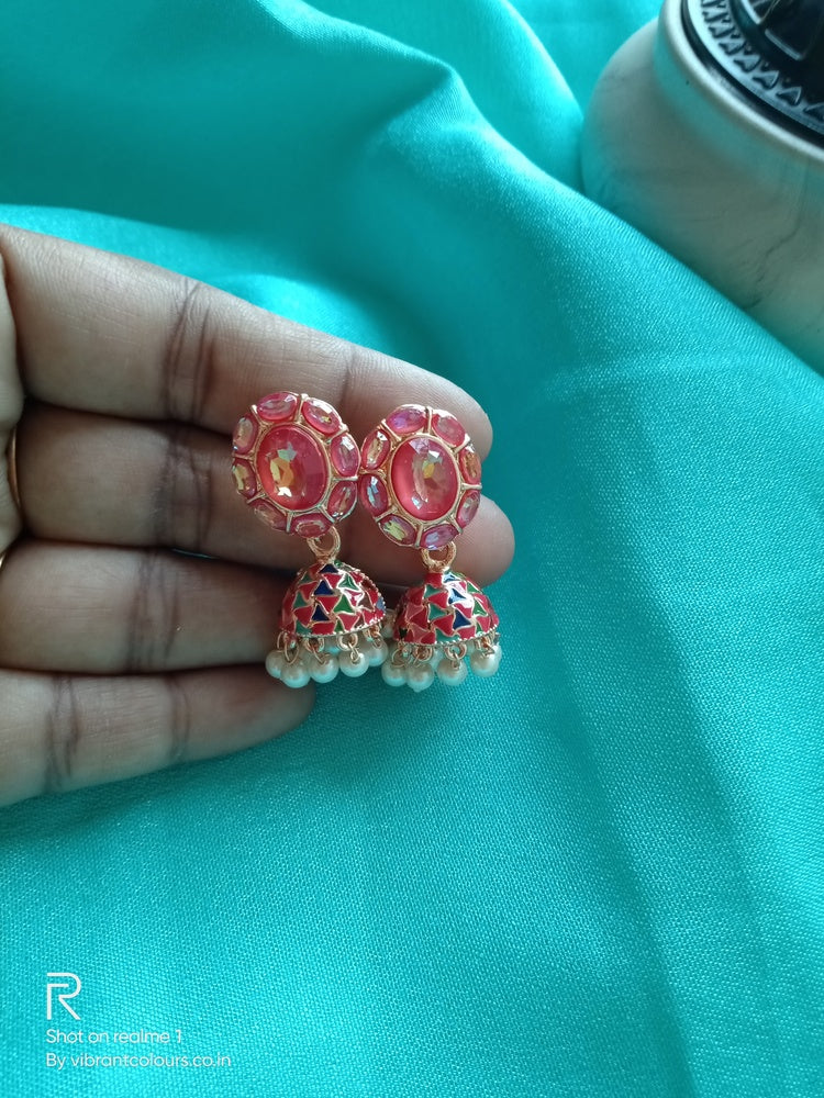 Red Damini Jhumkis - Vibrant Colours