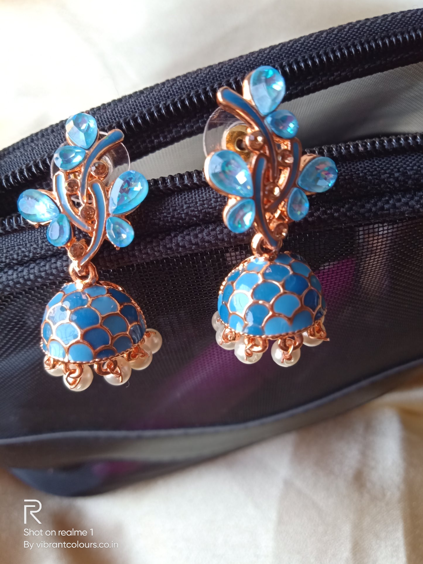 Blue Jhanvi Jhumkis - Vibrant Colours