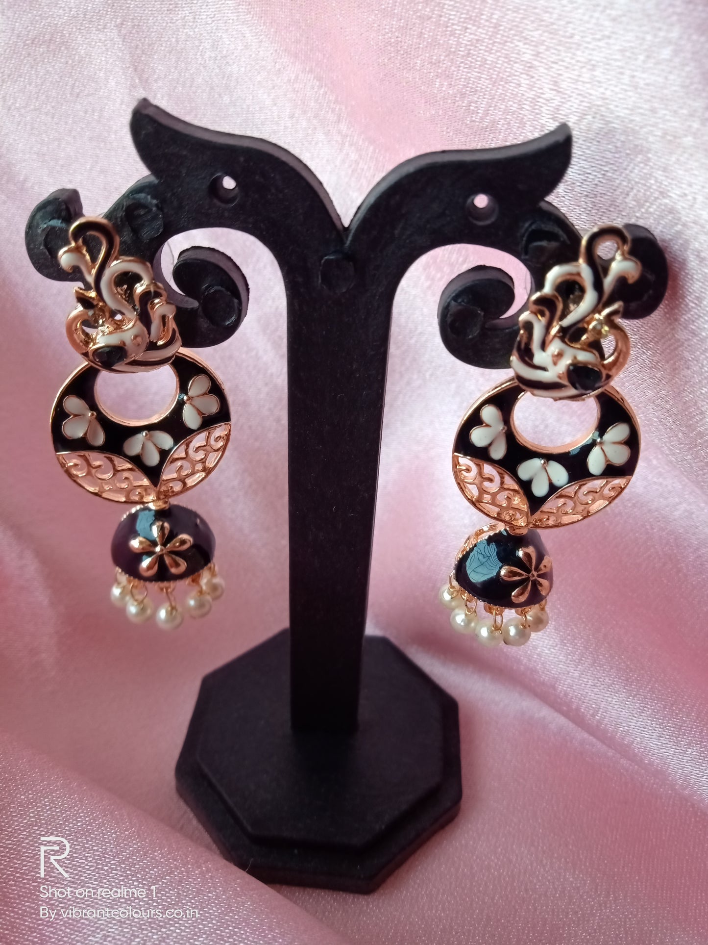 Black Amrita Jhumkis - Vibrant Colours