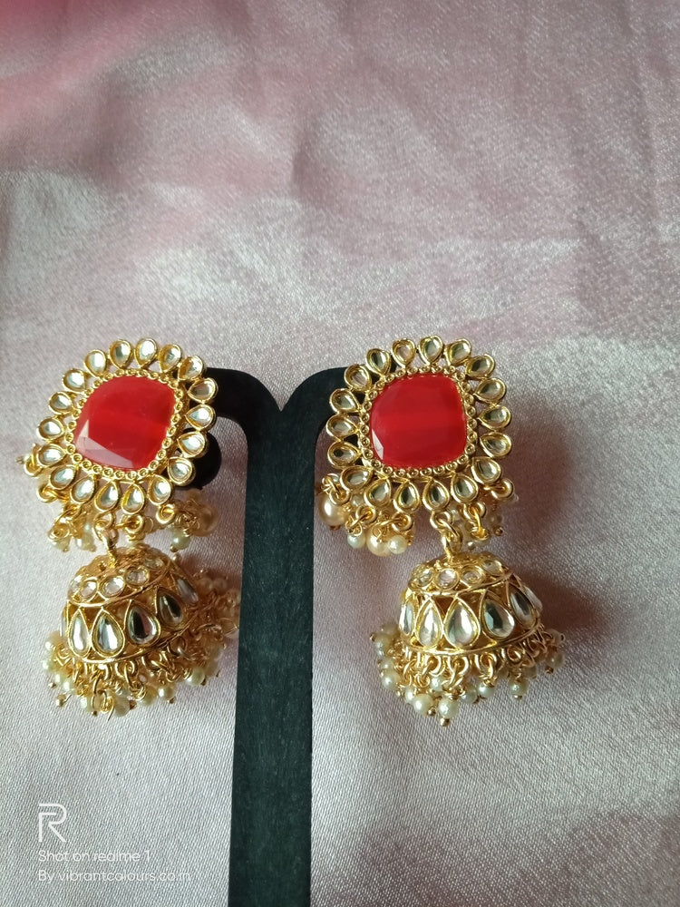 Red Ziana Jhumkis - Vibrant Colours