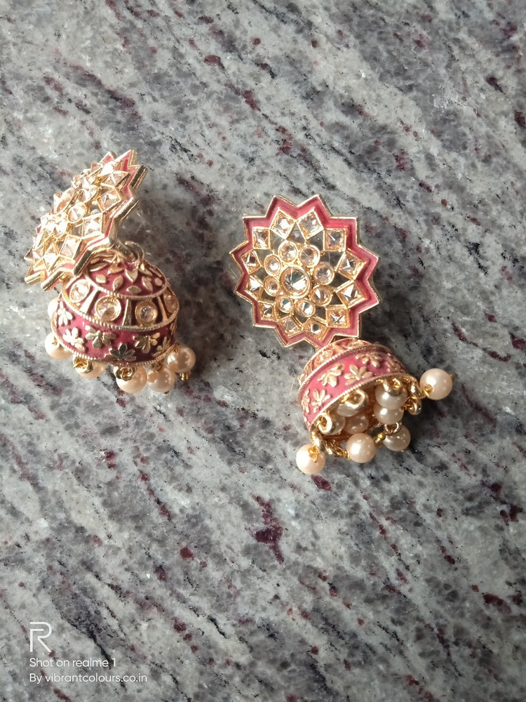 Maroon Sitara Jhumkis - Vibrant Colours