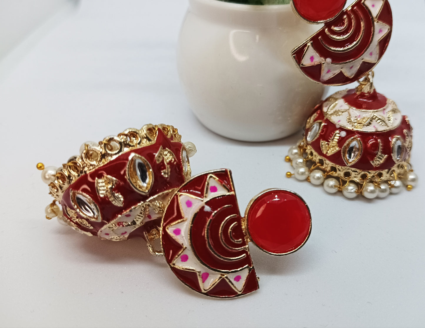 Maroon Meena Jhumkis