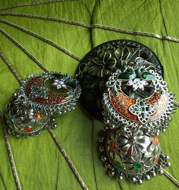 Reham Oxidised Jhumkis (Orange)