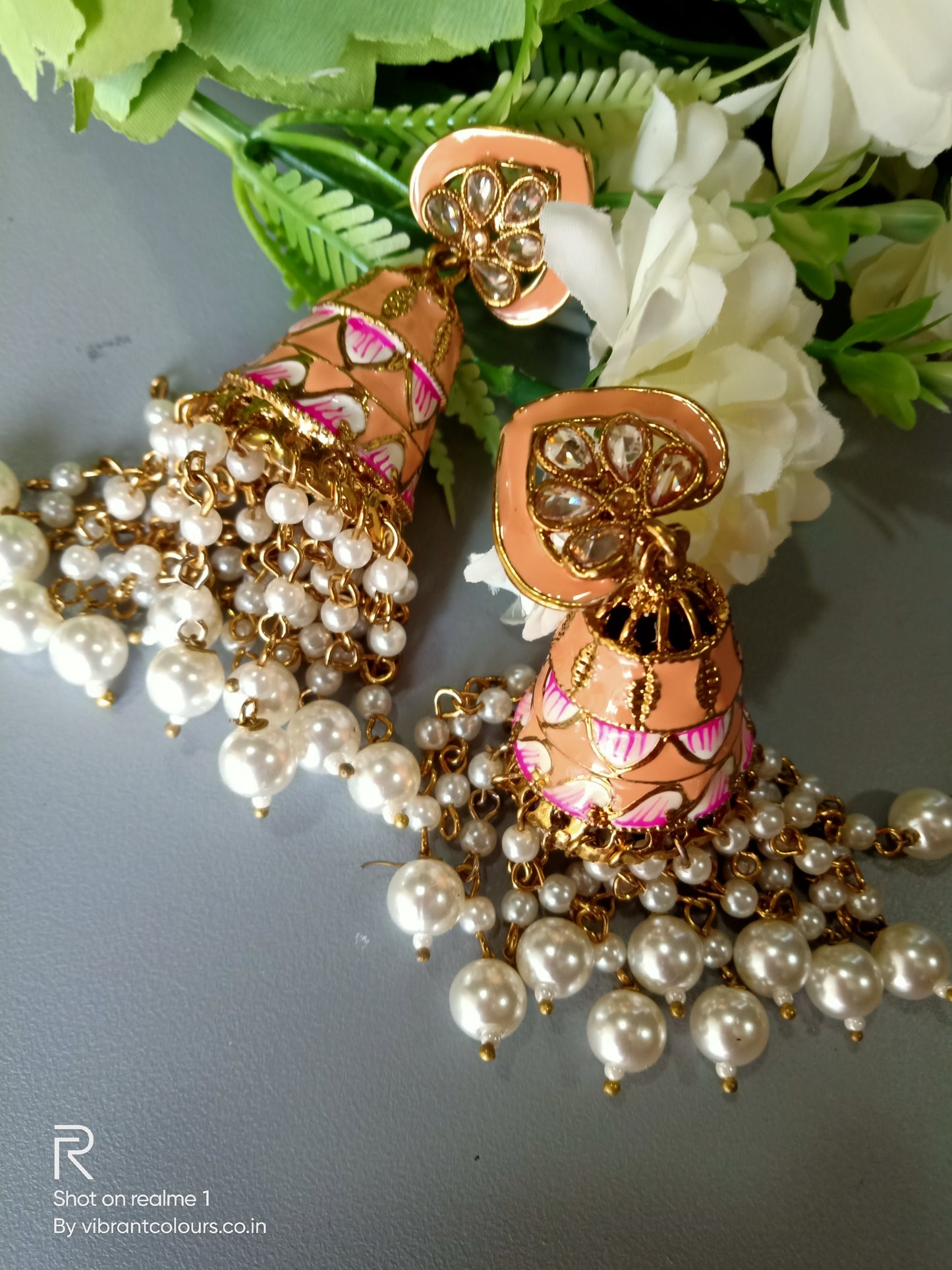 Peach Aditi Jhumkis - Vibrant Colours