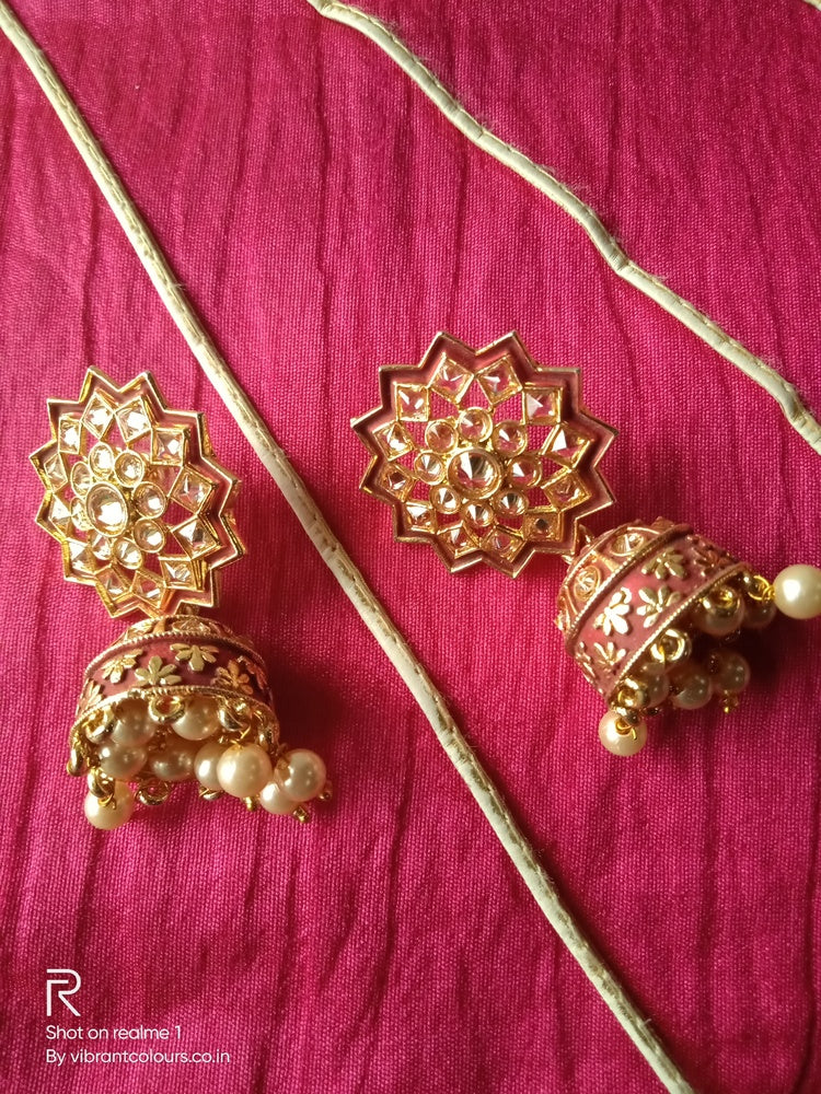 Maroon Sitara Jhumkis - Vibrant Colours