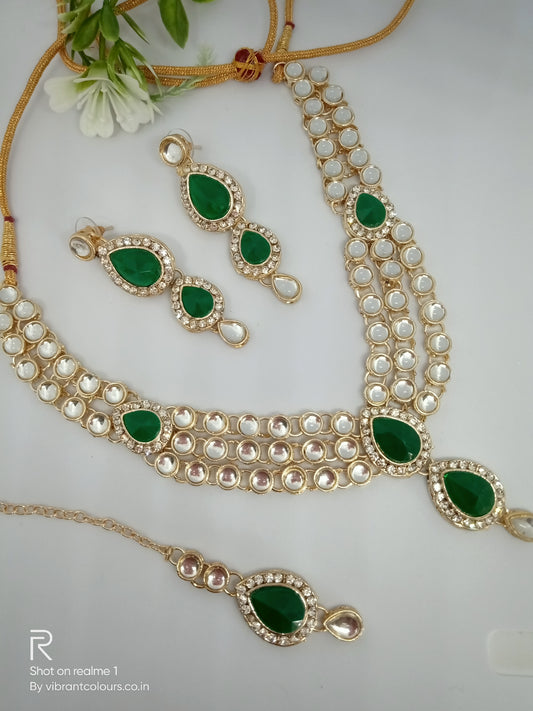 Emerald Pari Kundan Set - Vibrant Colours