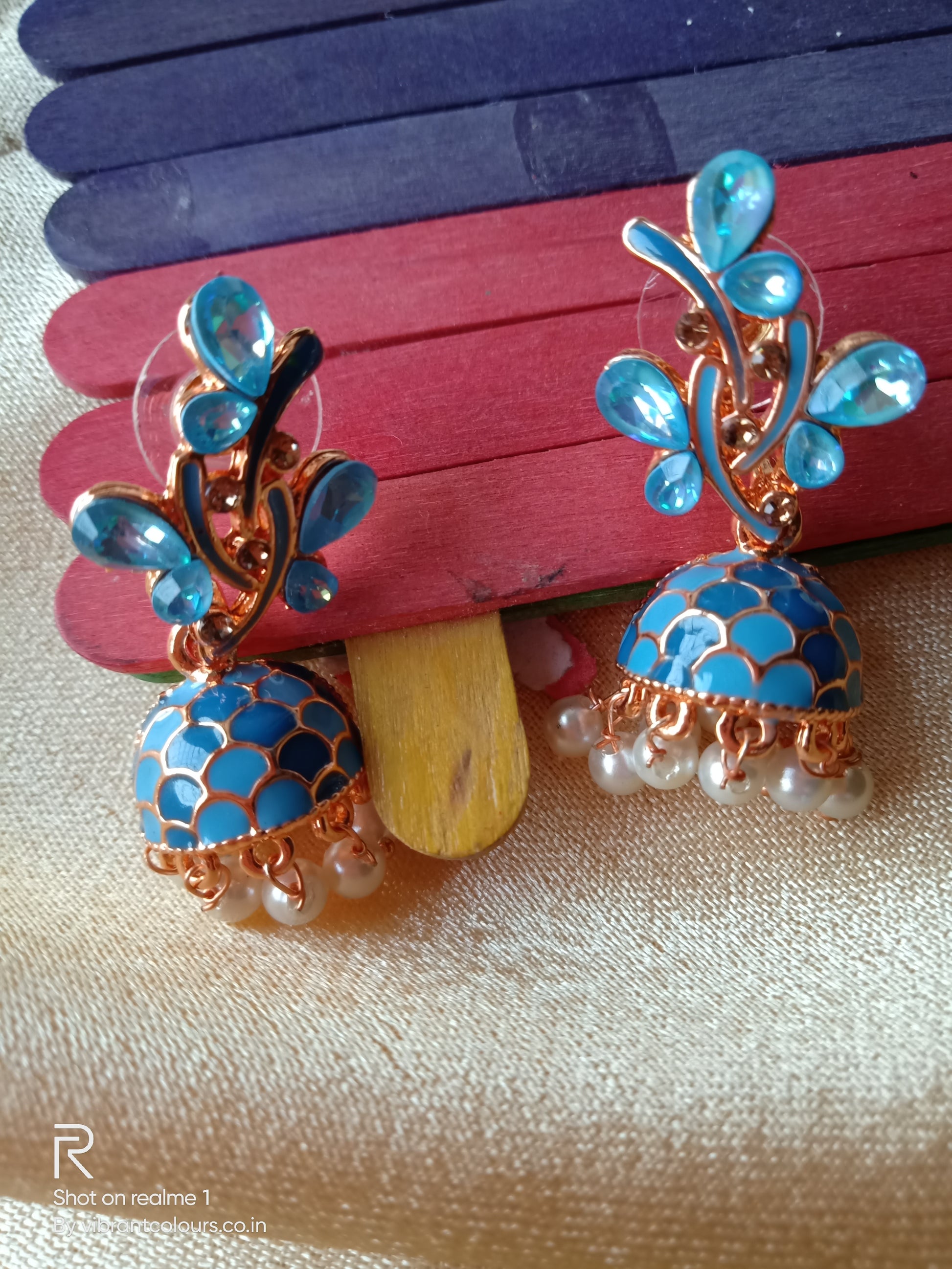 Blue Jhanvi Jhumkis - Vibrant Colours