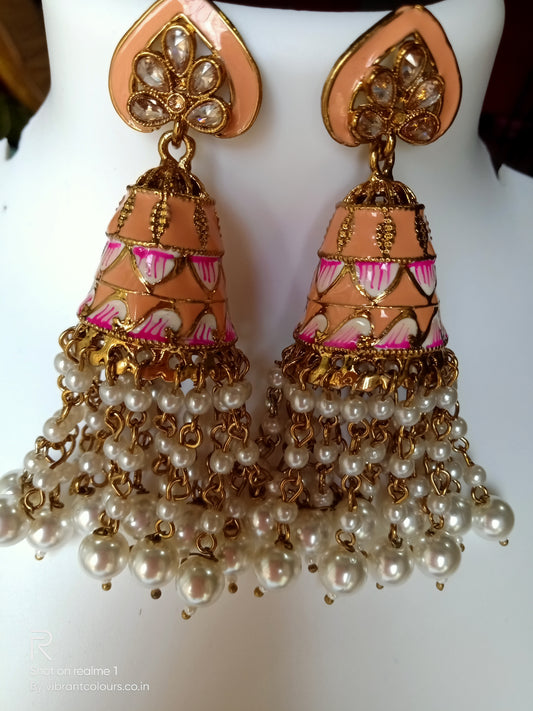 Peach Aditi Jhumkis - Vibrant Colours