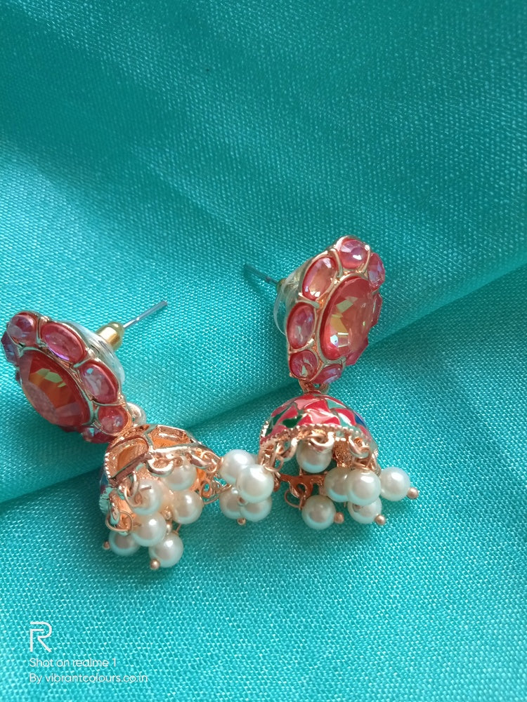 Red Damini Jhumkis - Vibrant Colours