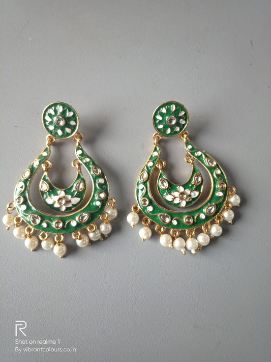 Green Rashmi Chandbalis - Vibrant Colours