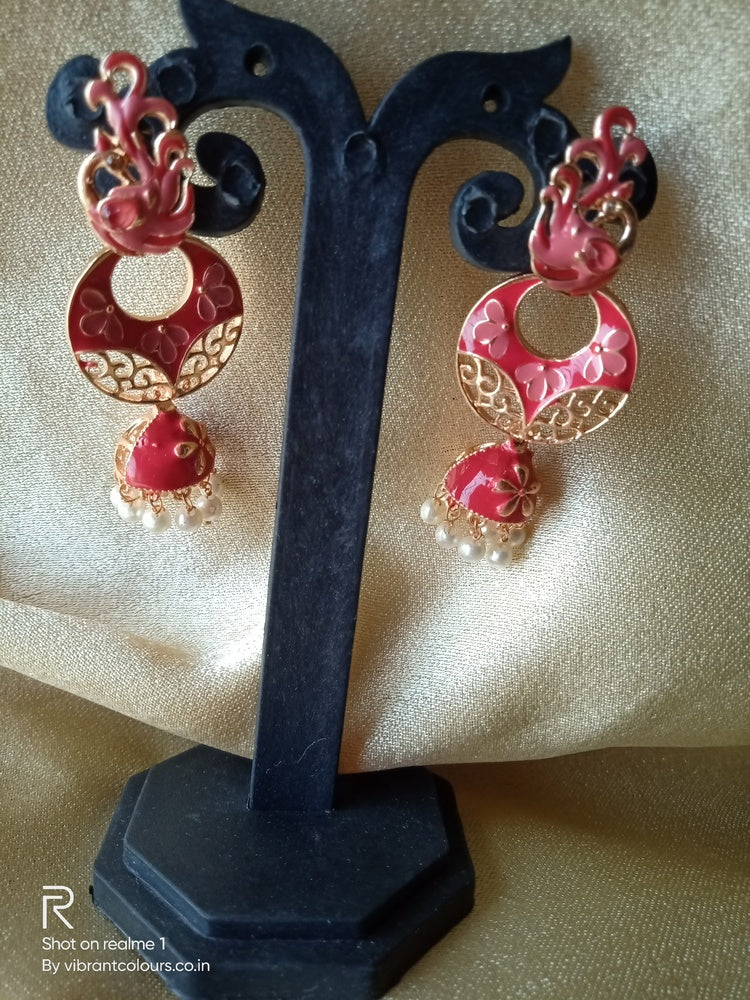 Red Amrita Jhumkis - Vibrant Colours