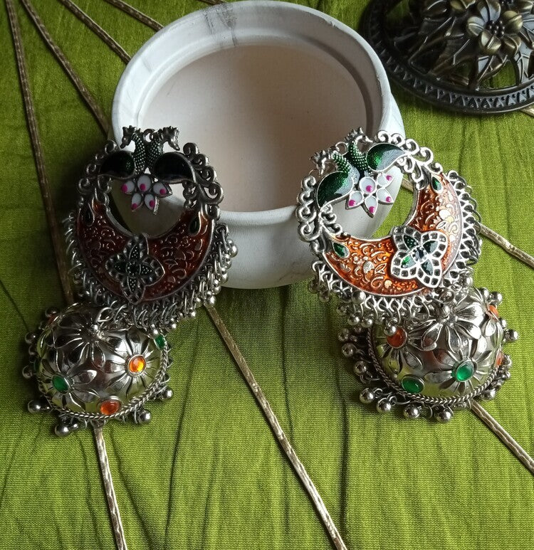 Reham Oxidised Jhumkis (Orange)