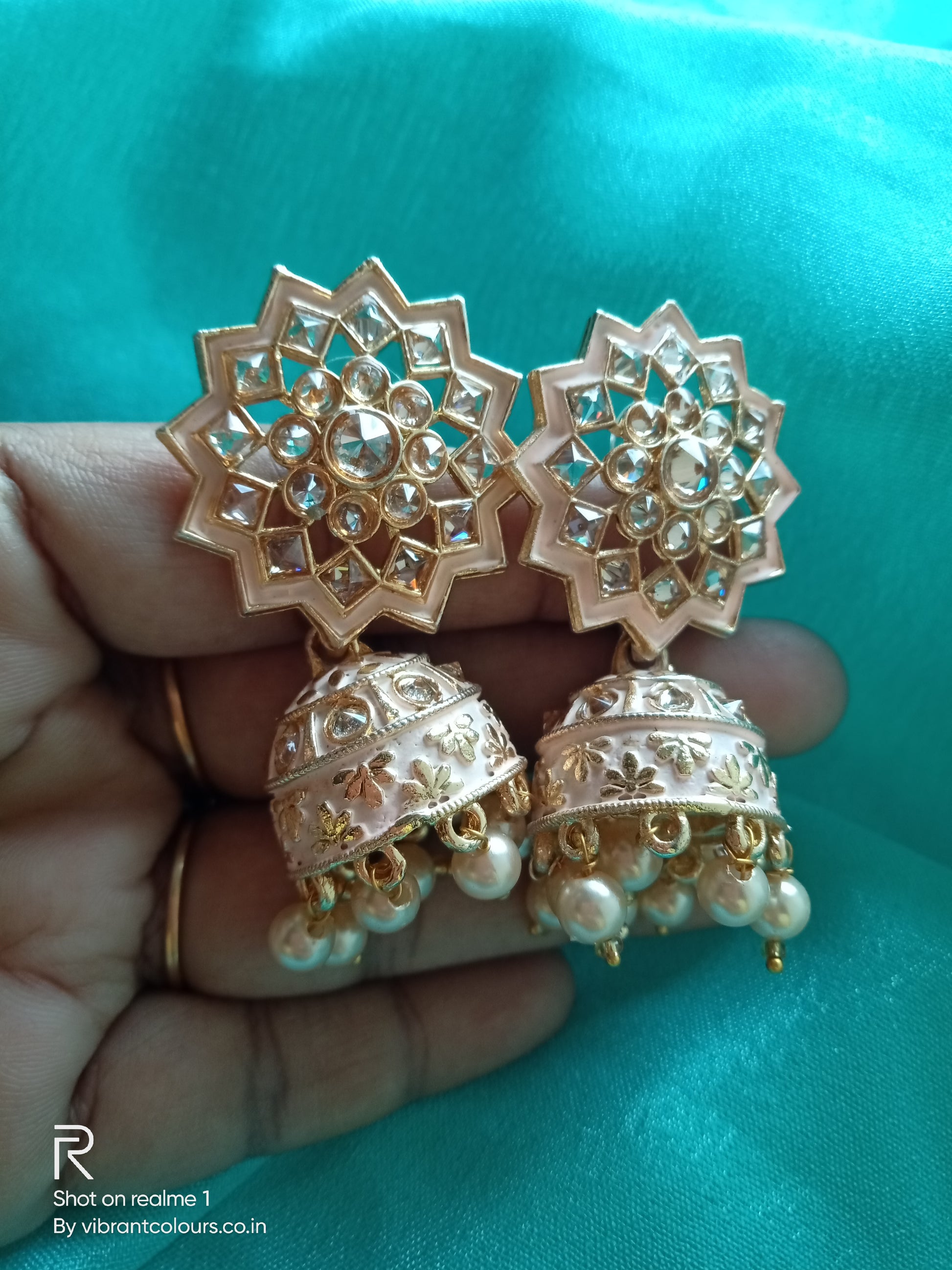 Peach Sitara Jhumkis - Vibrant Colours