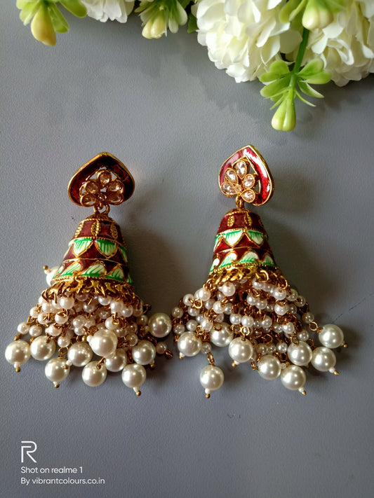 Maroon Aditi Jhumkis - Vibrant Colours