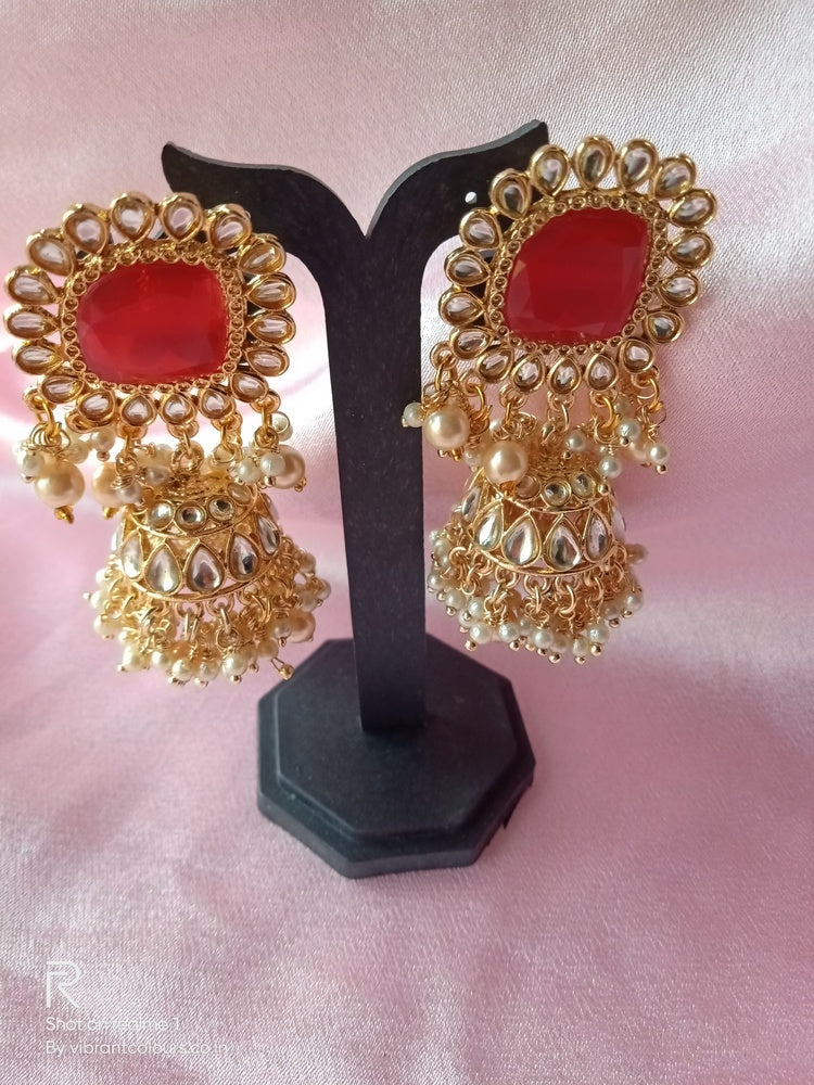 Red Ziana Jhumkis - Vibrant Colours