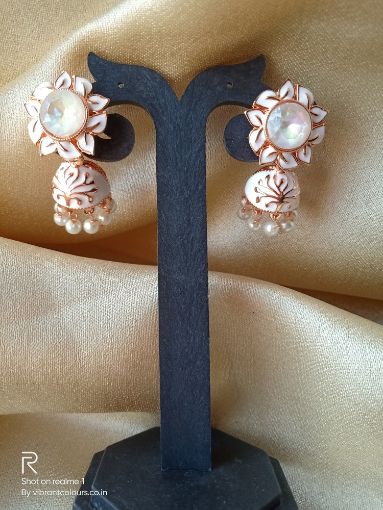 White Ekta Jhumkis - Vibrant Colours