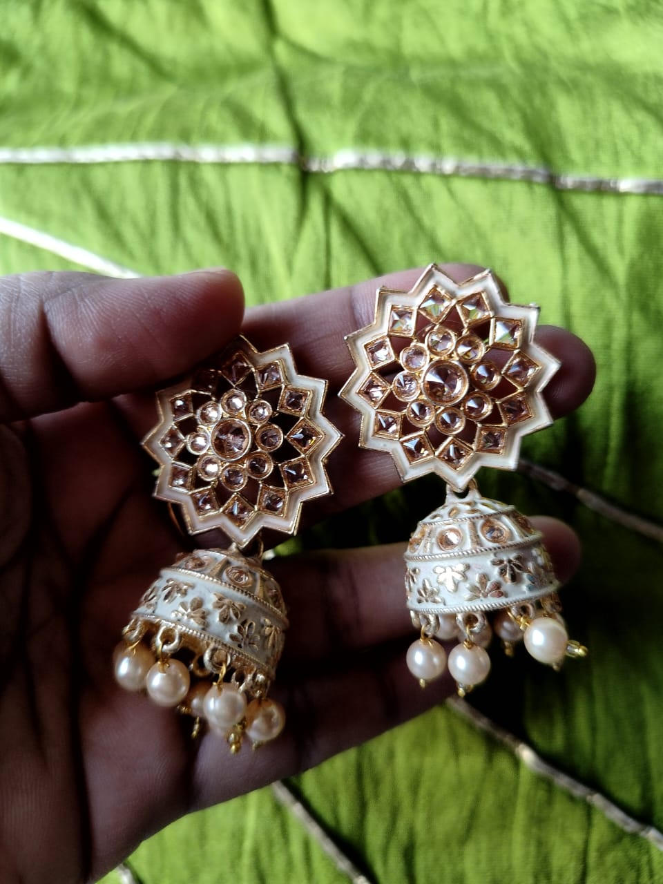 Ivory Sitara Jhumkis - Vibrant Colours