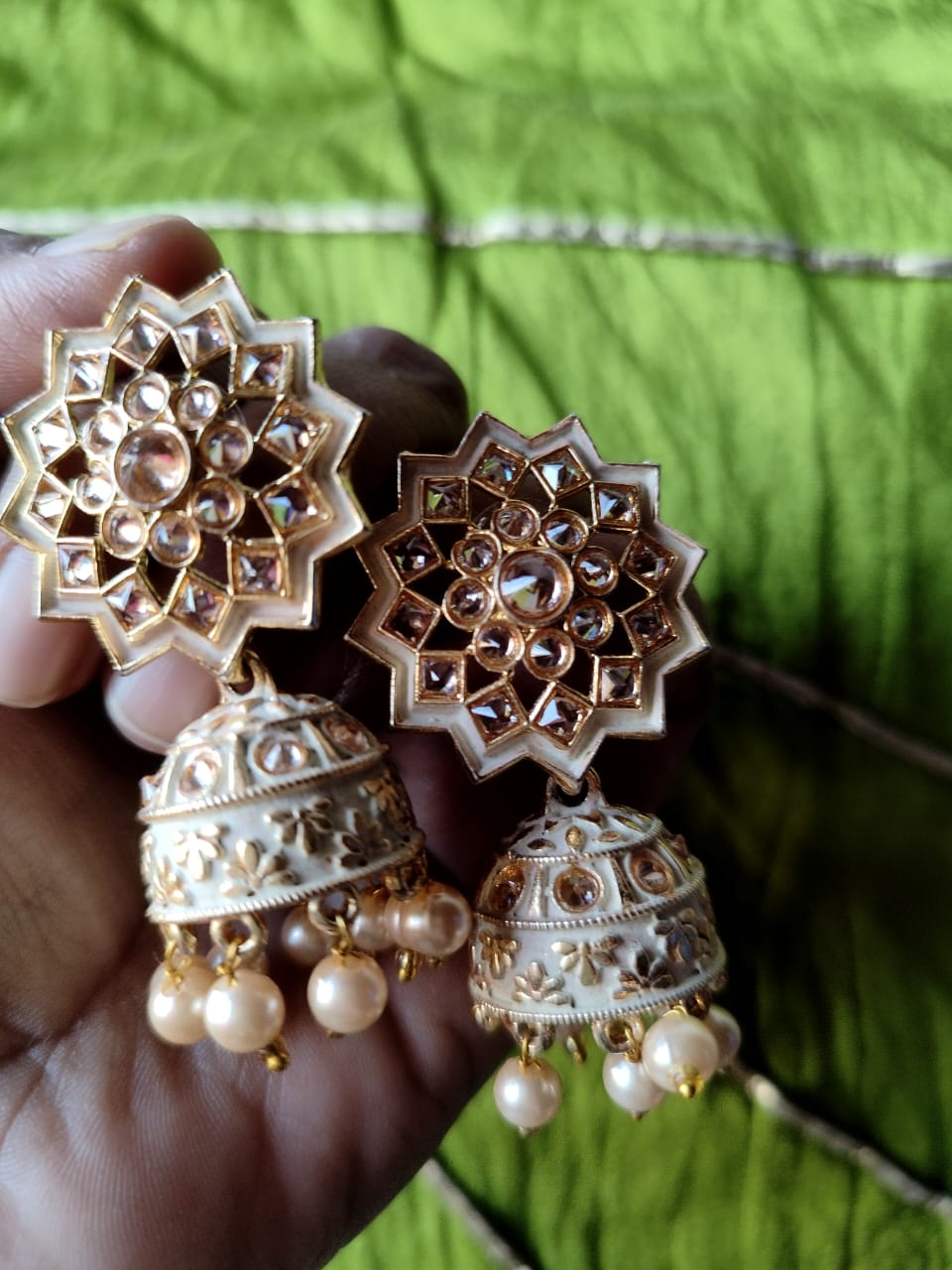 Ivory Sitara Jhumkis - Vibrant Colours