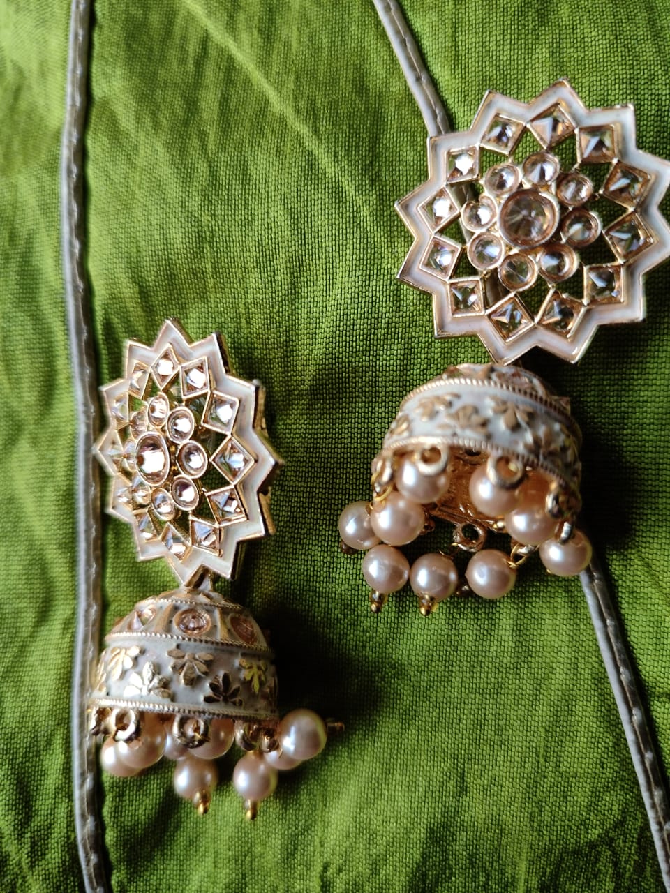 Ivory Sitara Jhumkis - Vibrant Colours