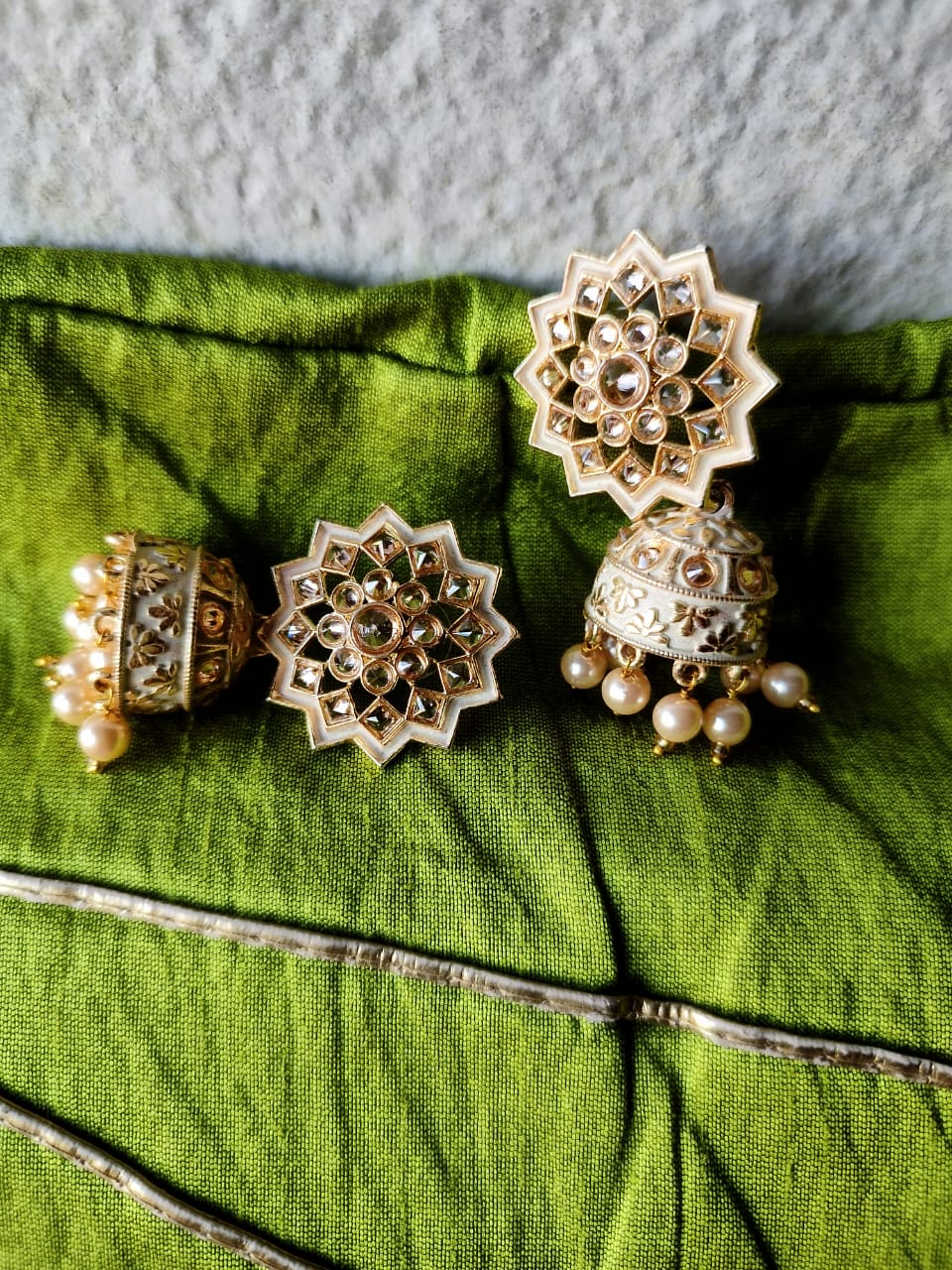 Ivory Sitara Jhumkis - Vibrant Colours