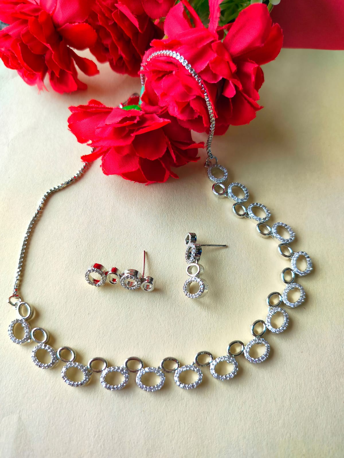 Silver Rhea AD Necklace Set