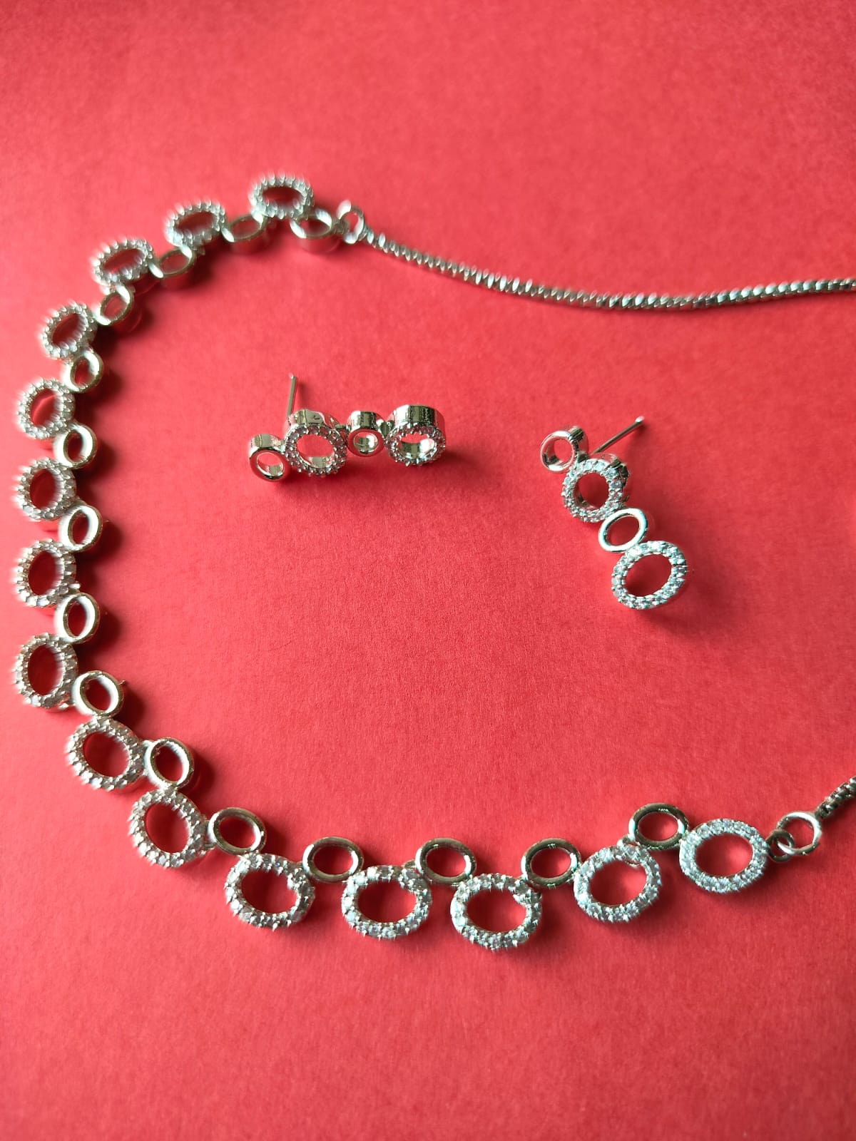 Silver Rhea AD Necklace Set