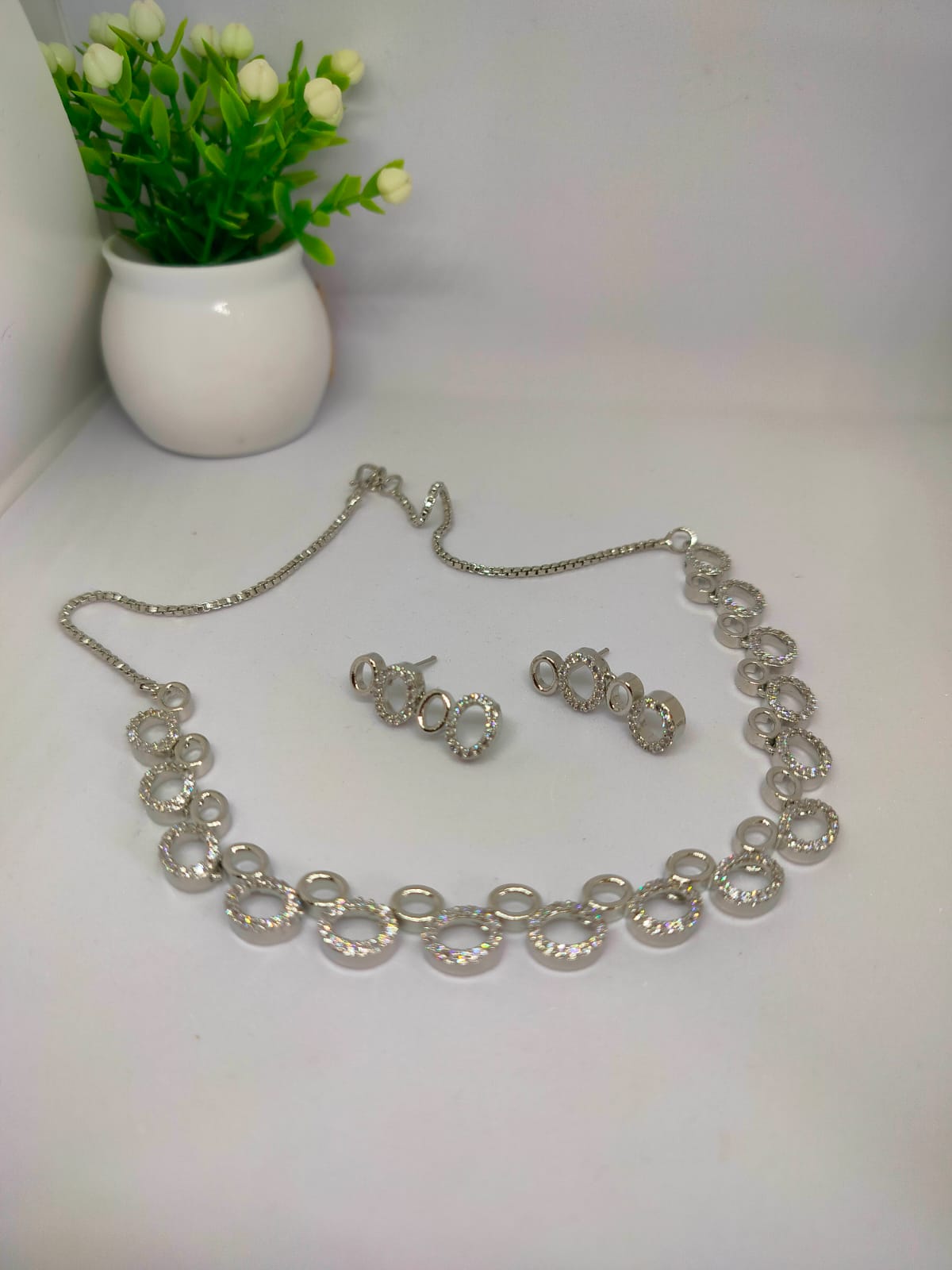 Silver Rhea AD Necklace Set