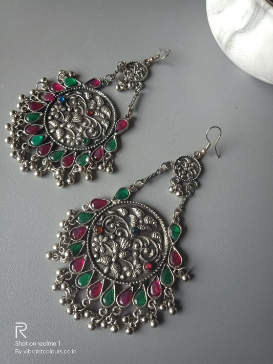 Irha Oxidised Chandbalis - Vibrant Colours