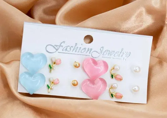 Flower Heart Earrings (Combo of 6)