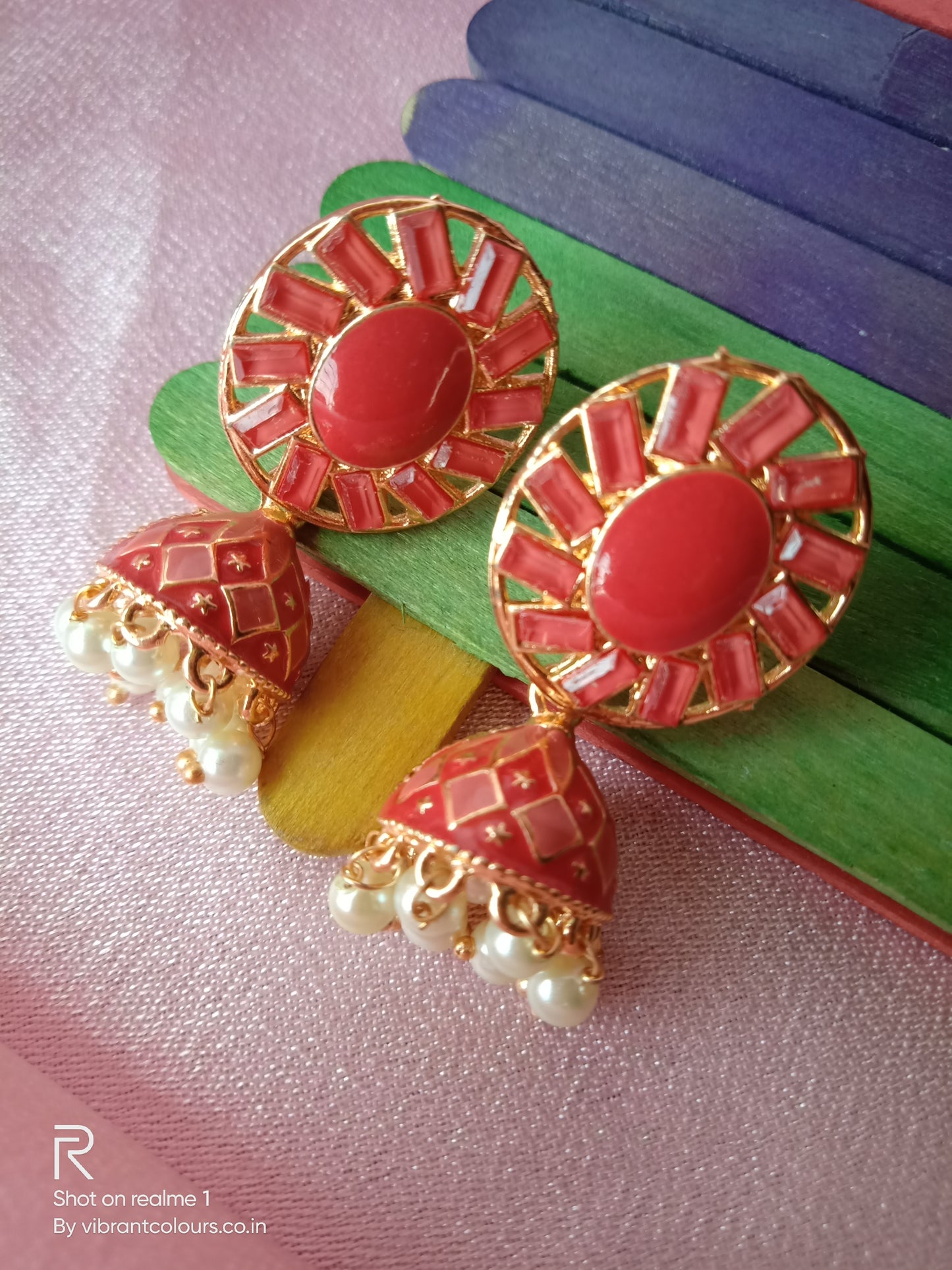 Red Ati Jhumkis - Vibrant Colours