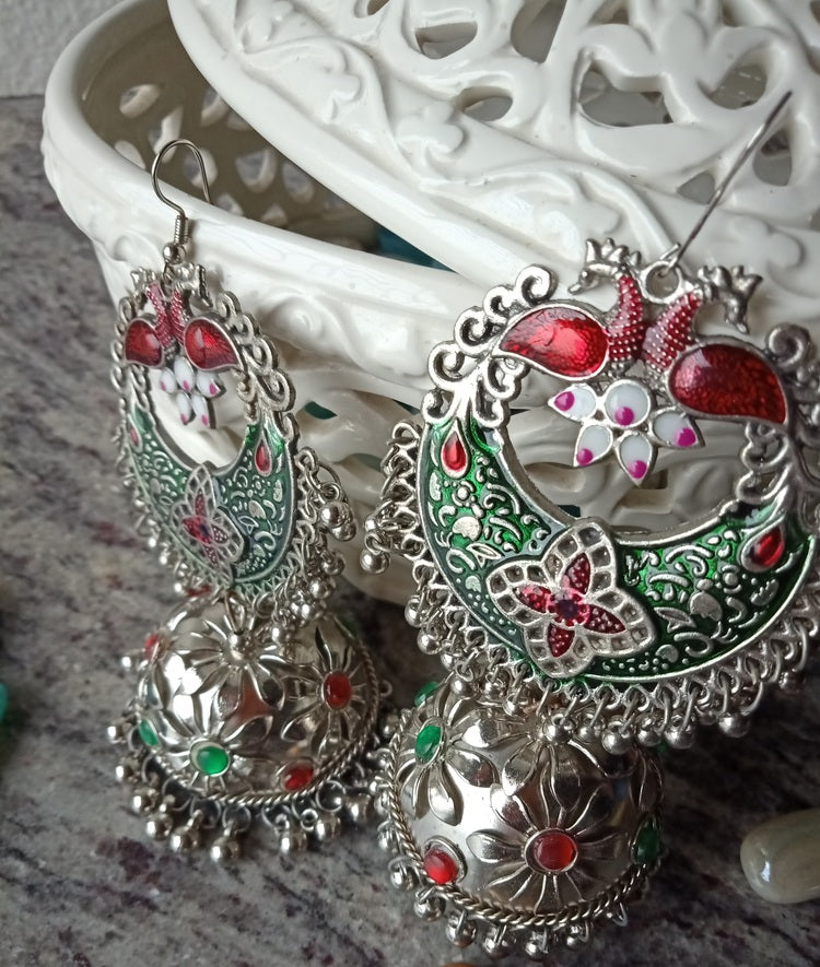 Red Reham Jhumkis - Vibrant Colours