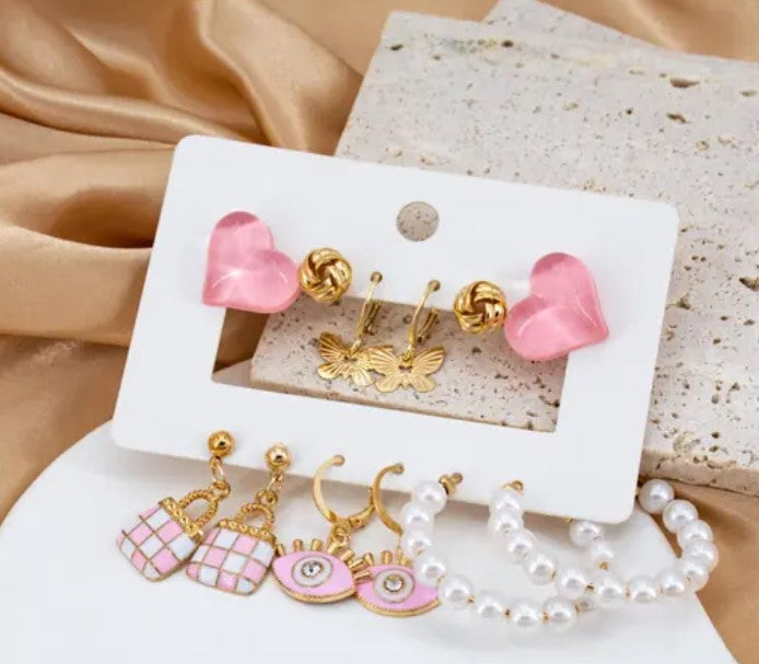 Dreamy Pink Earrings Combo of 6