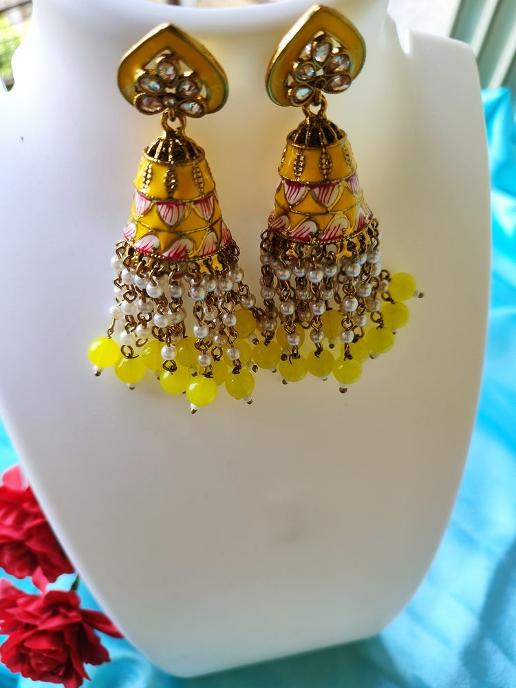 Yellow Aditi Jhumkis - Vibrant Colours