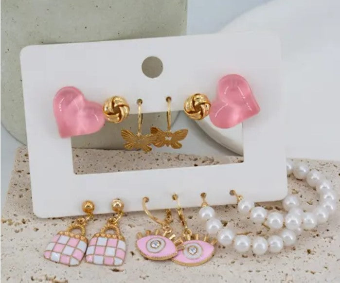 Dreamy Pink Earrings Combo of 6