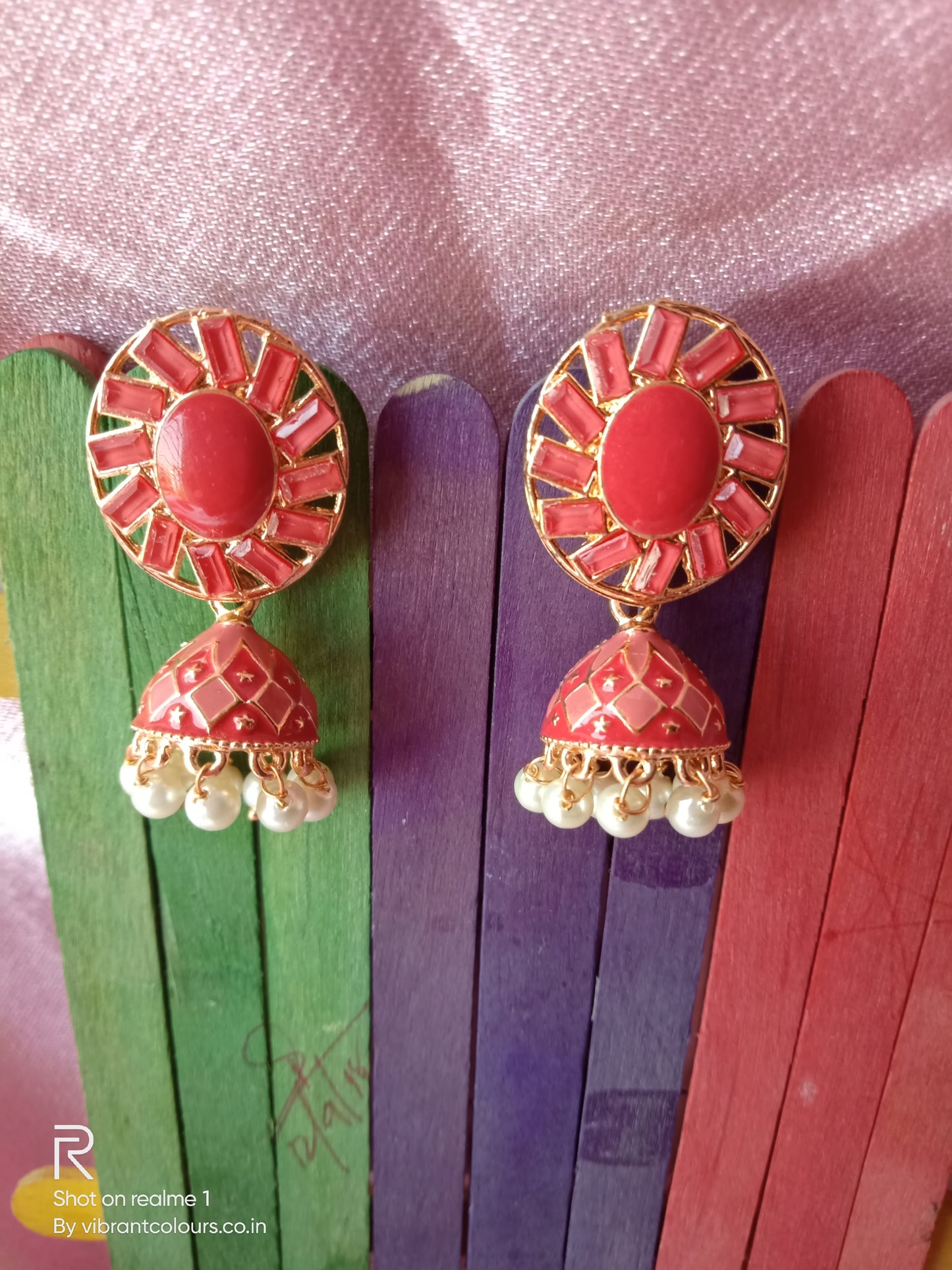 Red Ati Jhumkis - Vibrant Colours