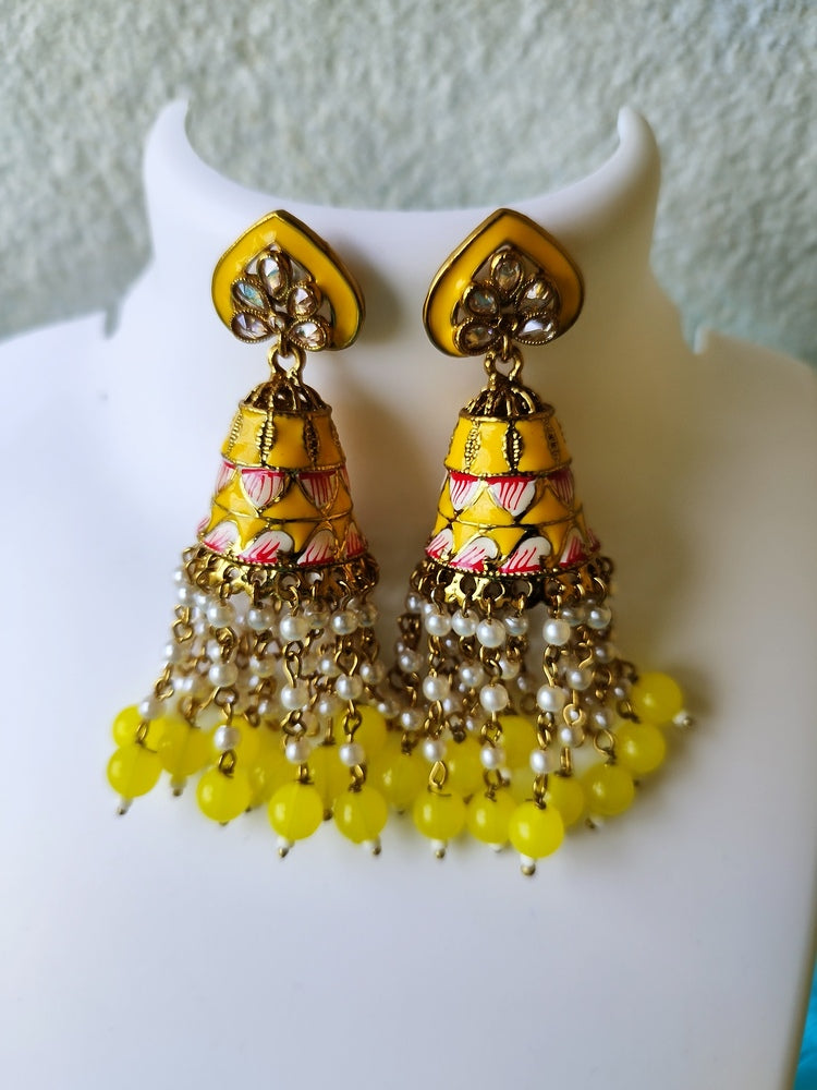 Yellow Aditi Jhumkis - Vibrant Colours