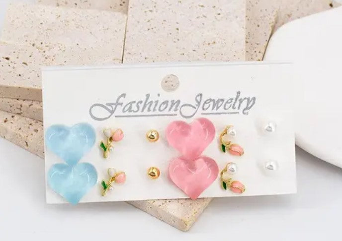 Flower Heart Earrings (Combo of 6)