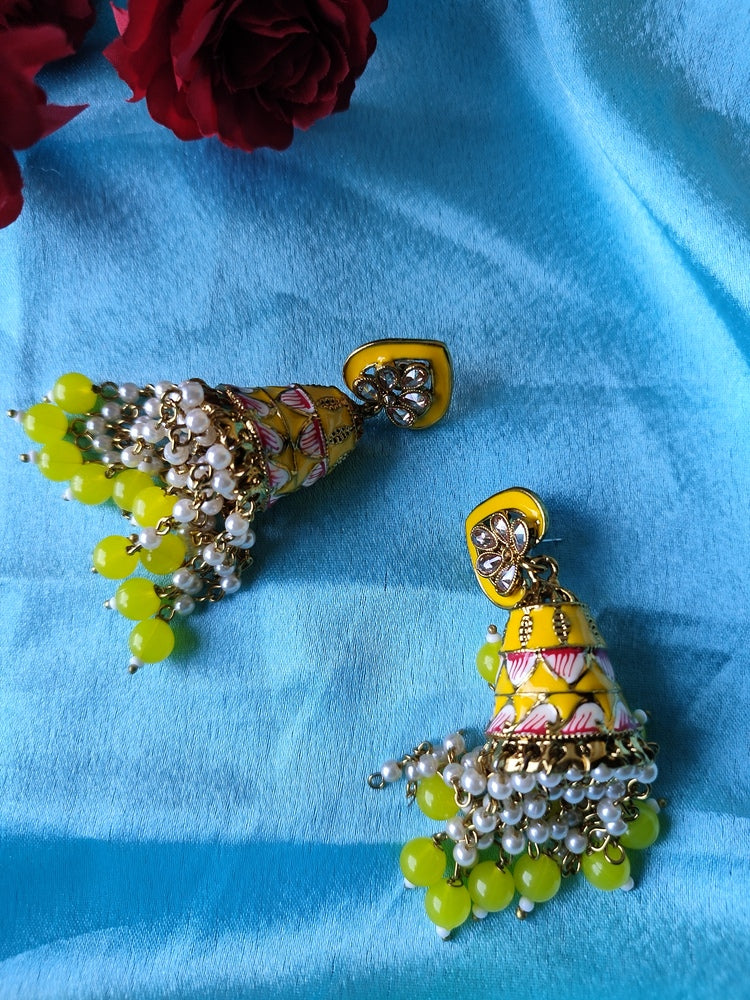 Yellow Aditi Jhumkis - Vibrant Colours