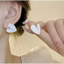 Flower Heart Studs (White)